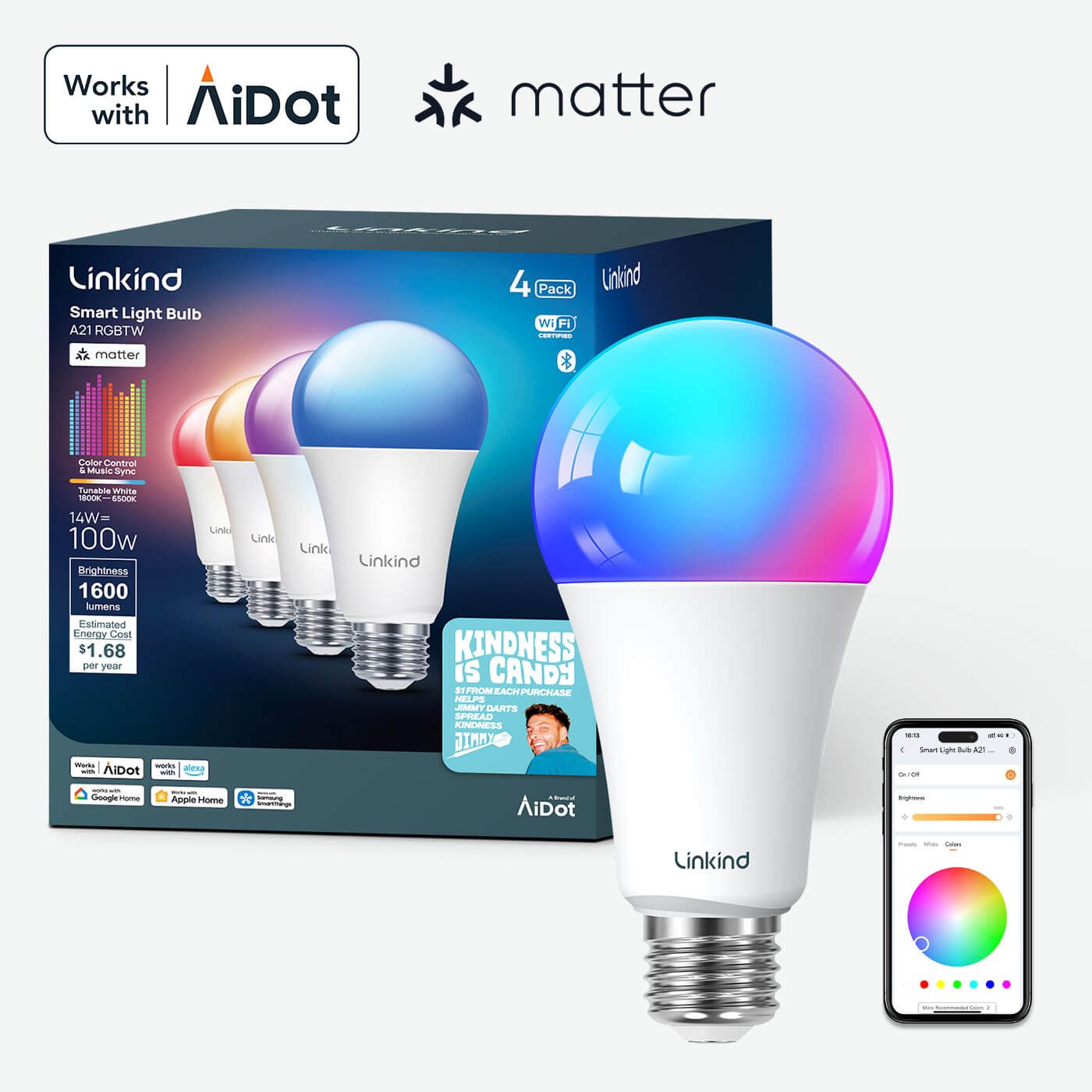 Linkind Matter Smart RGBTW Bulb - A21 Smart Light Bulbs – linkind