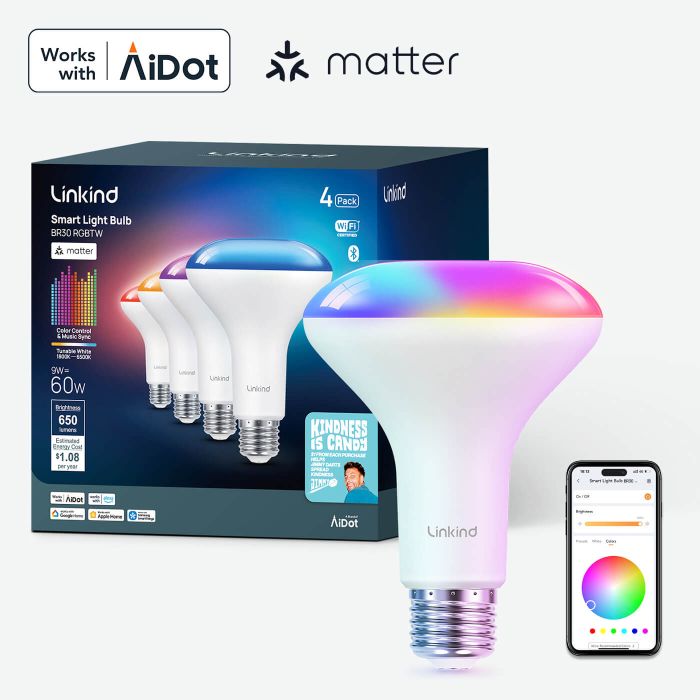 Linkind Matter Smart RGBTW Bulb - BR30 Smart Light Bulbs