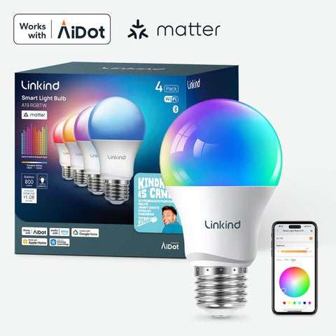Linkind A19 Matter Smart RGBTW Light Bulbs