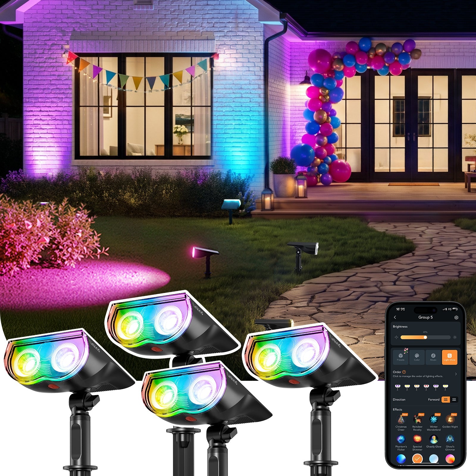 Linkind SL5C Smart Solar Spotlight - RGB & Tunable White Landscape Light