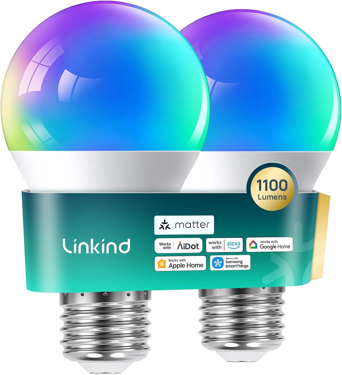 Linkind A19 Matter Smart RGBTW Bulb - 1100 lumens