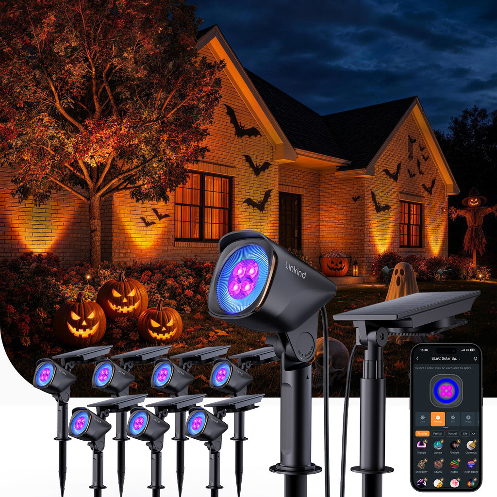 Linkind Smart Solar Spotlights SL6C with Dual-Ring Lighting(App&Voice Control, 16 Million Color, IP66 Waterproof)