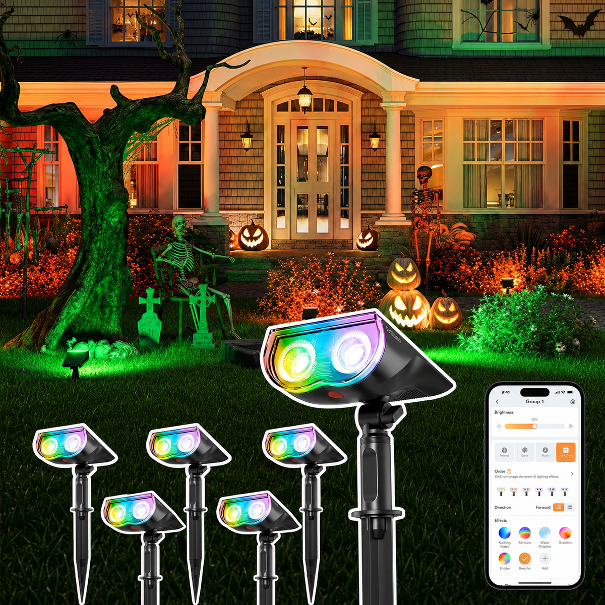 Linkind SL5C Smart Outdoor Solar Spotlight (150lm, App&Voice Control, 16 Million Color, IP67 Waterproof)