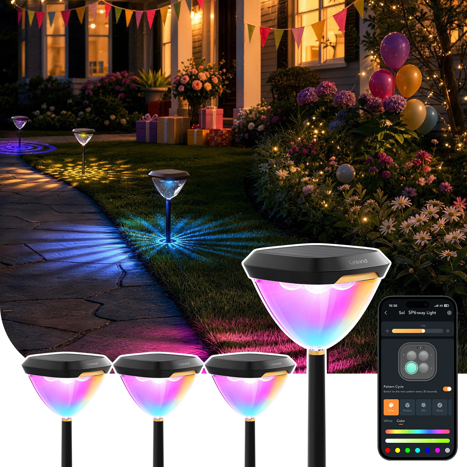 Linkind SP6 Smart Solar Pathway Lights,Engineered for Long-Term Outdoor Performance(5 Built-in Light Patterns, App&Voice Control, 16 Million Color)