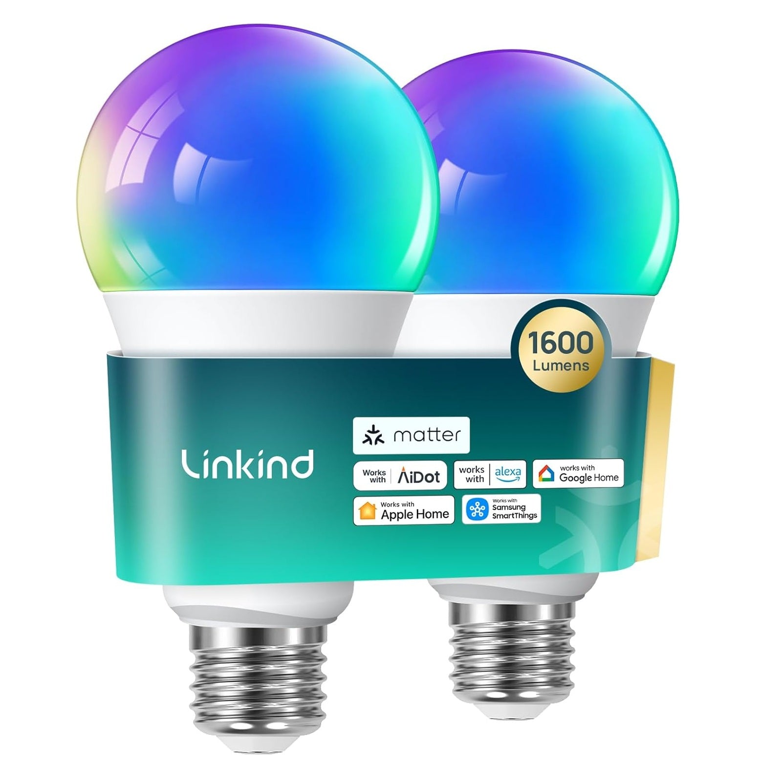 Linkind A21 Matter Smart RGBTW Light Bulbs - 1600 lumens
