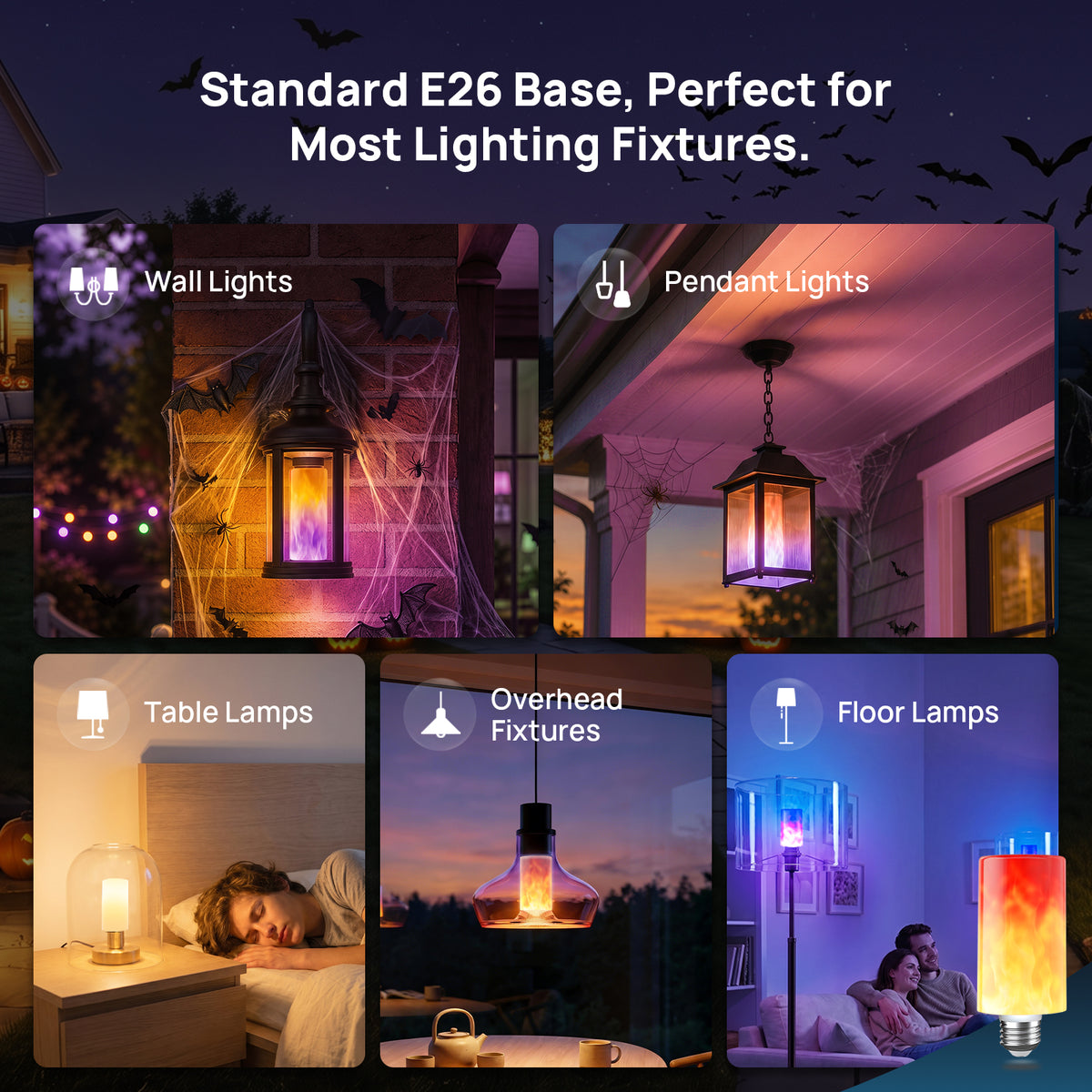 Linkind T19 Smart Flickering Flame Light Bulb 850lm for Halloween, Color Changing LED Bulb with App Control for Porch & Outdoor Lighting