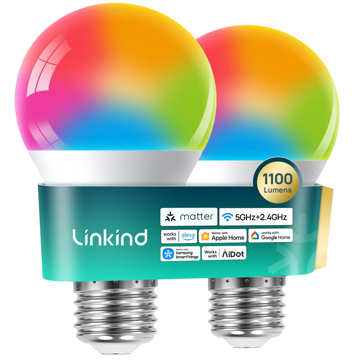 Linkind T19 E26 Smart Flame Light Bulb 850lm, Color Changing LED Bulb with Alexa Control for Porch & Outdoor Lighting