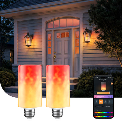 Linkind T19 E26 Smart Flame Light Bulb 850lm, Color Changing LED Bulb with Alexa Control for Porch & Outdoor Lighting