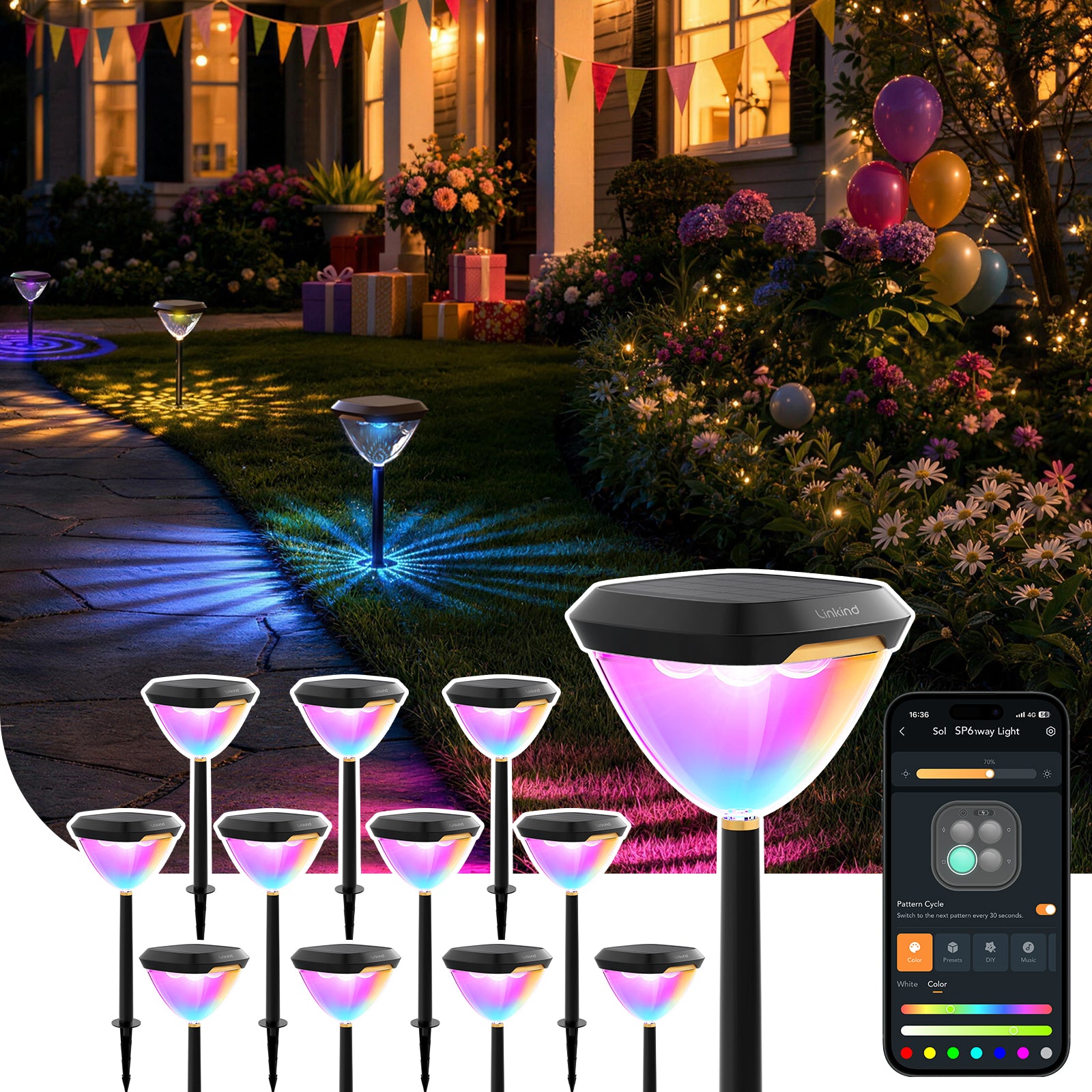 Linkind SP6 Smart Solar Pathway Lights,Engineered for Long-Term Outdoor Performance(5 Built-in Light Patterns, App&Voice Control, 16 Million Color)