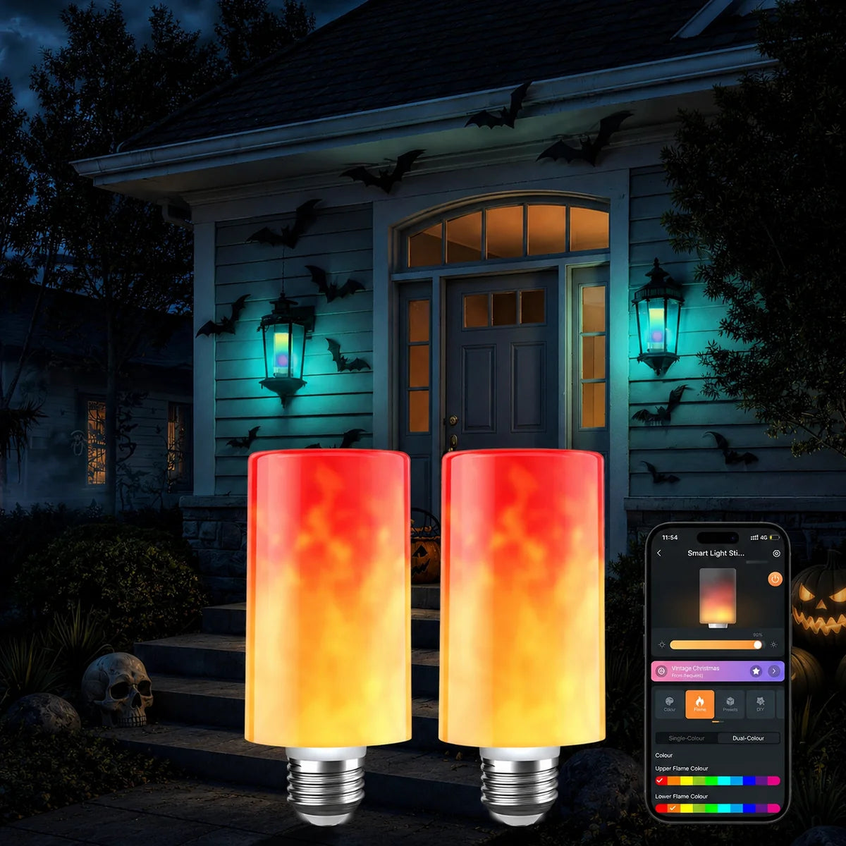 Linkind T19 E26 Smart Flame Light Bulb 850lm, Color Changing LED Bulb with Alexa Control for Porch & Outdoor Lighting