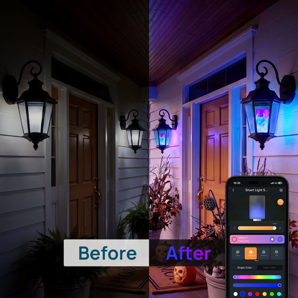 Linkind T19 Smart Flickering Flame Light Bulb 850lm for Halloween, Color Changing LED Bulb with App Control for Porch & Outdoor Lighting