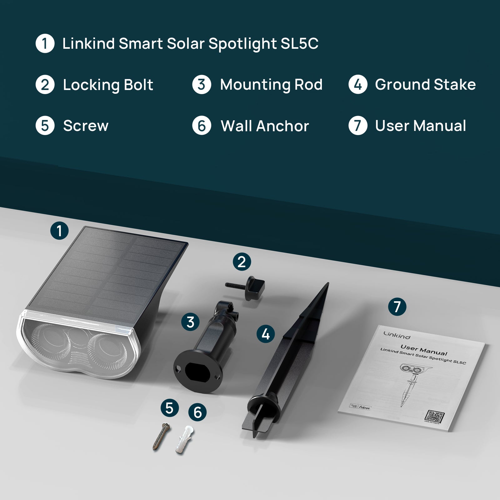 Linkind SL5C Smart Outdoor Solar Spotlight (150lm, App&Voice Control, 16 Million Color, IP67 Waterproof)