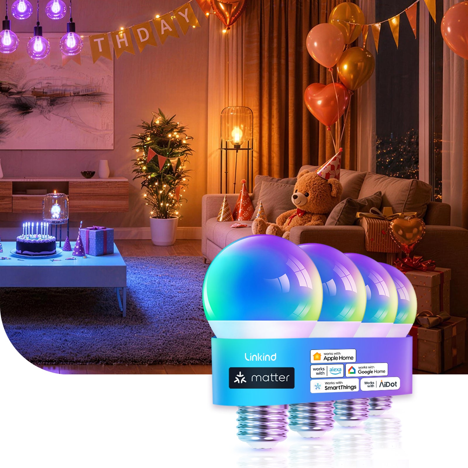 Linkind Matter Smart RGBTW Light Bulb A19-800lm