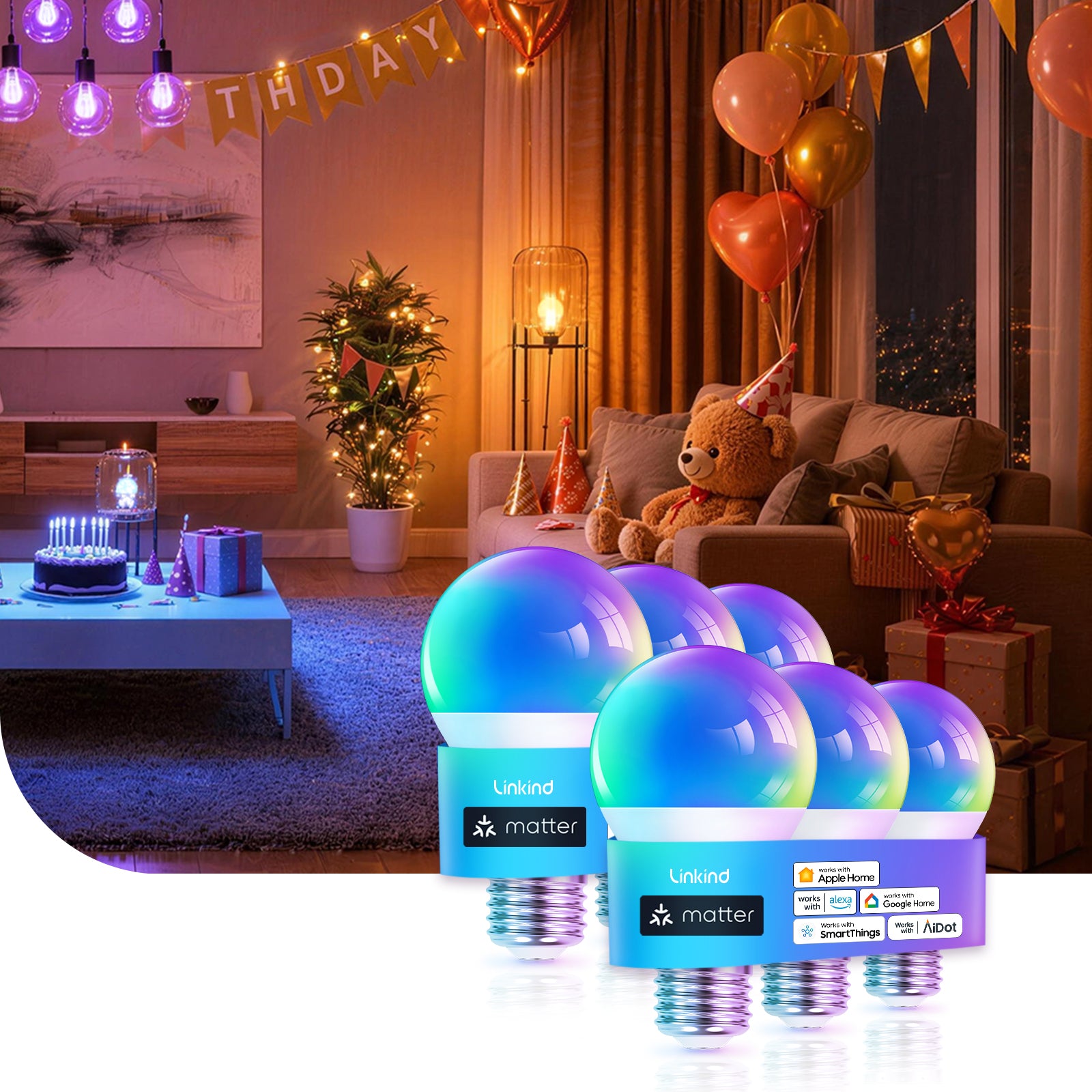 Linkind Matter Smart RGBTW Light Bulb A19-800lm