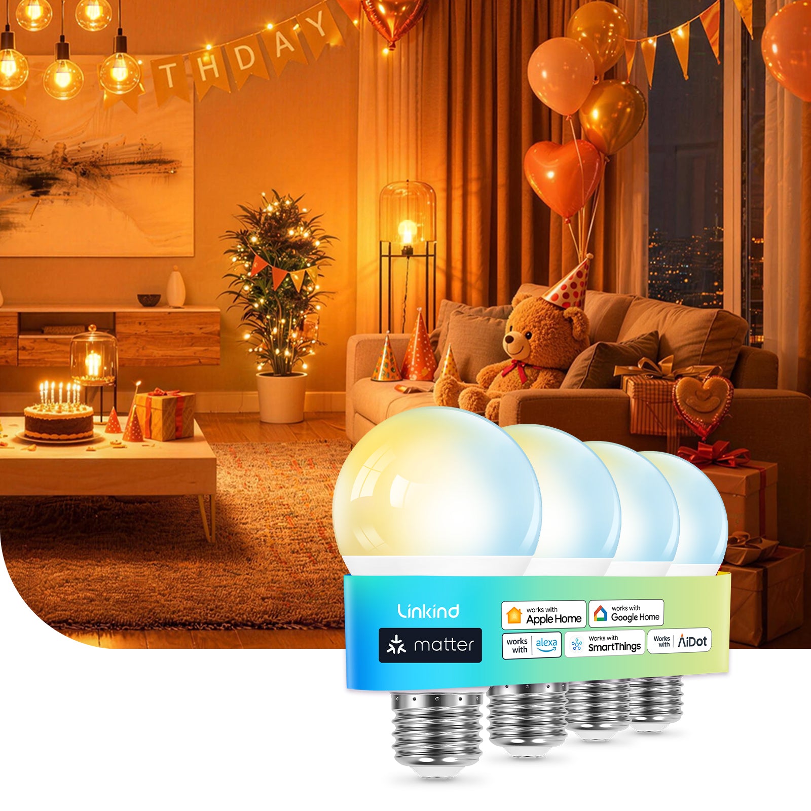 Linkind A19 Matter Smart CCT Light Bulbs - 800lm
