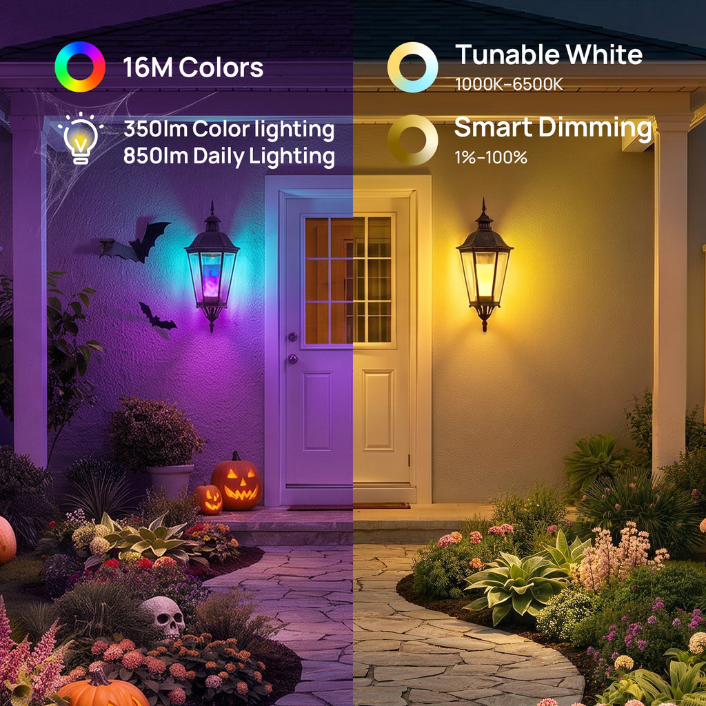 Linkind T19 Smart Flickering Flame Light Bulb 850lm for Halloween, Color Changing LED Bulb with App Control for Porch & Outdoor Lighting