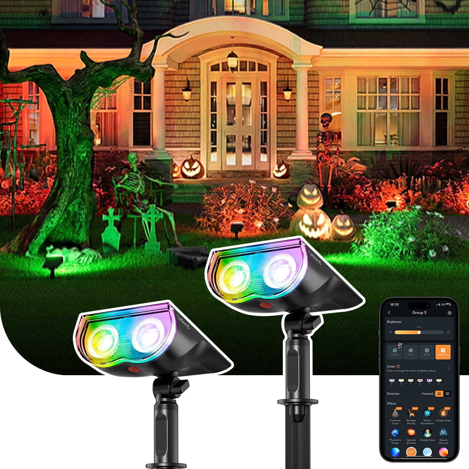 Linkind SL5C Smart Outdoor Solar Spotlight (150lm, App&Voice Control, 16 Million Color, IP67 Waterproof)