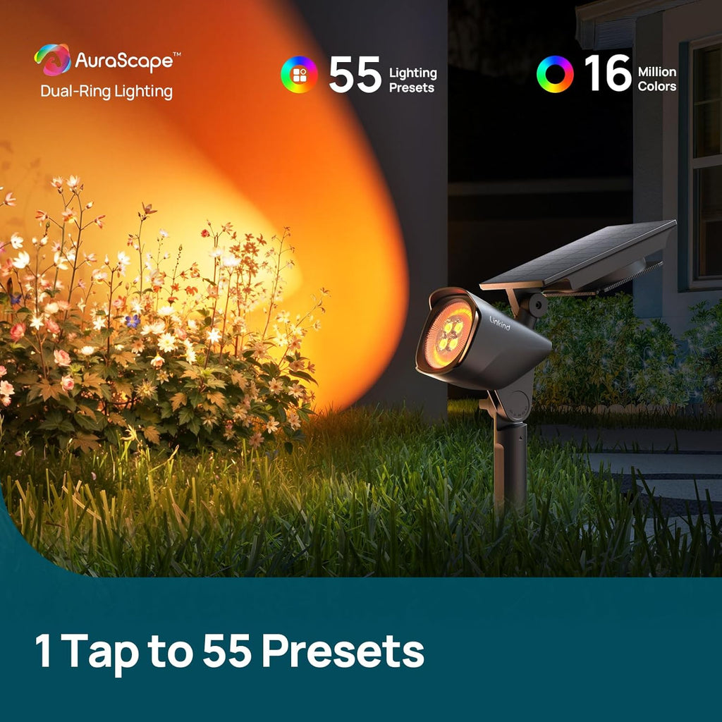 Linkind Smart Solar Lights Outdoor Waterproof SL6C(App&Voice Control, 16 Million Color, IP66 Waterproof)