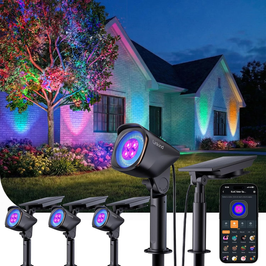 Linkind Smart Solar Lights Outdoor Waterproof SL6C(App&Voice Control, 16 Million Color, IP66 Waterproof)
