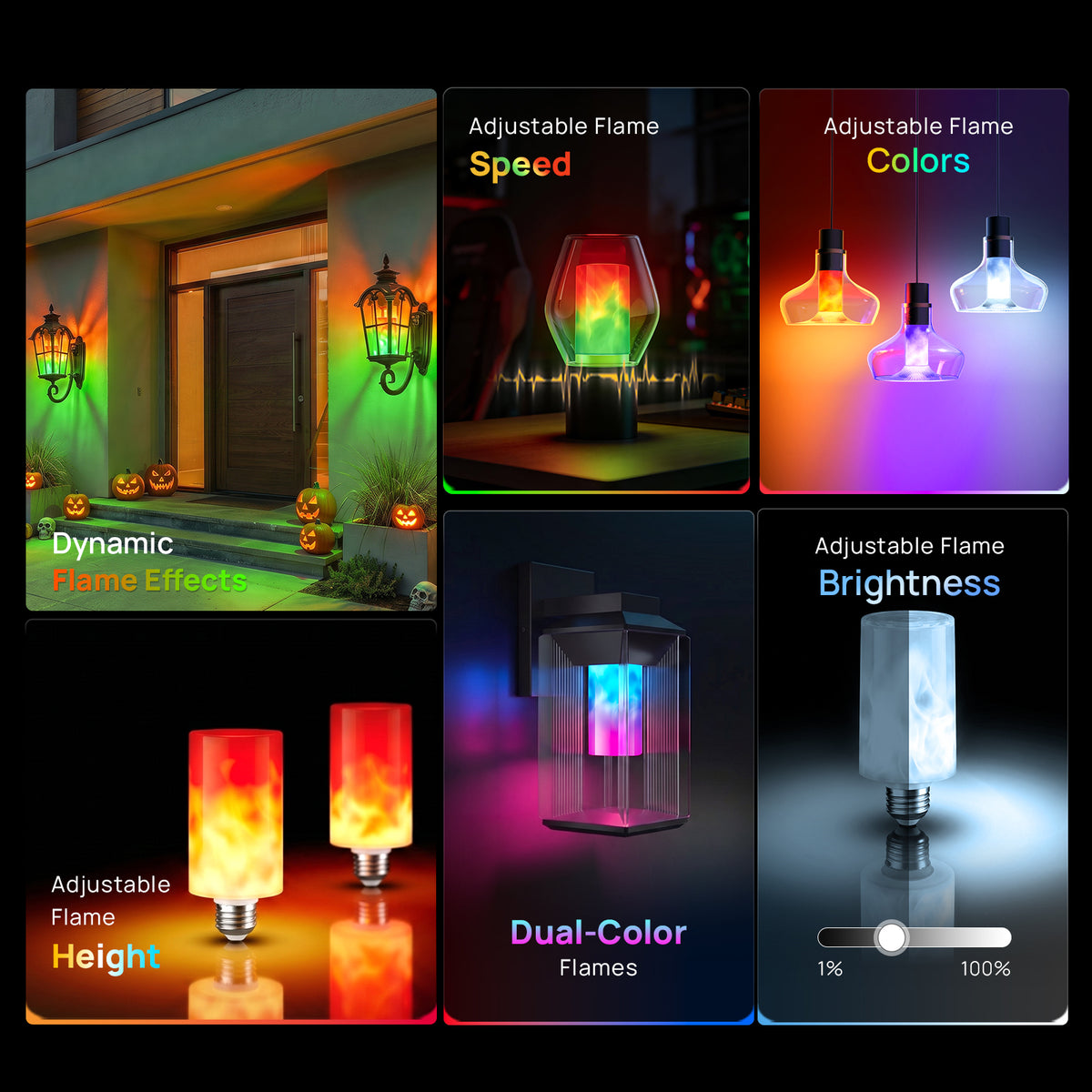 Linkind T19 Smart Flickering Flame Light Bulb 850lm for Halloween, Color Changing LED Bulb with App Control for Porch & Outdoor Lighting
