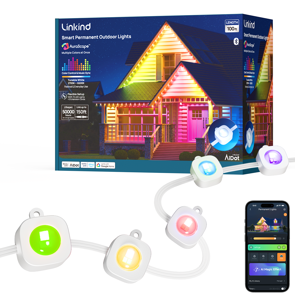 Linkind Smart Permanent Outdoor Lights 100ft