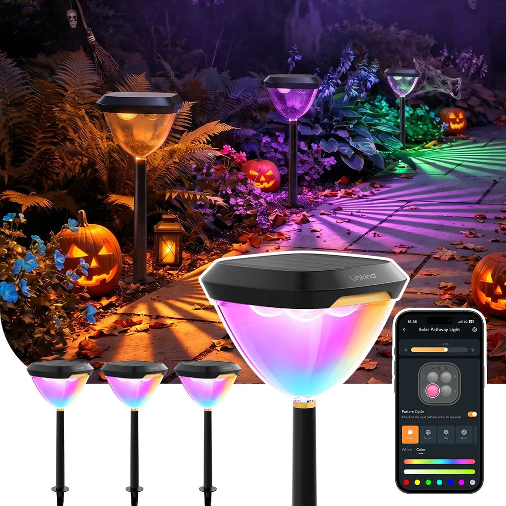 Linkind SP6 Smart Solar Pathway Lights,Engineered for Long-Term Outdoor Performance(5 Built-in Light Patterns, App&Voice Control, 16 Million Color)
