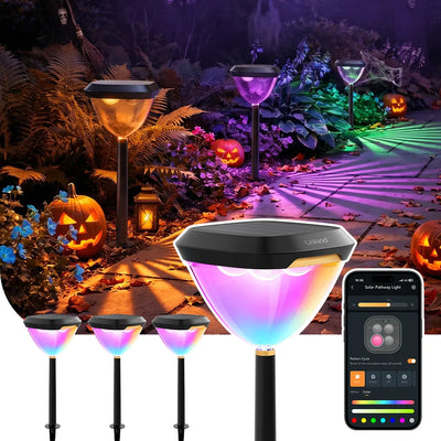 Linkind SP6 Smart Solar Pathway Lights,Engineered for Long-Term Outdoor Performance(5 Built-in Light Patterns, App&Voice Control, 16 Million Color)