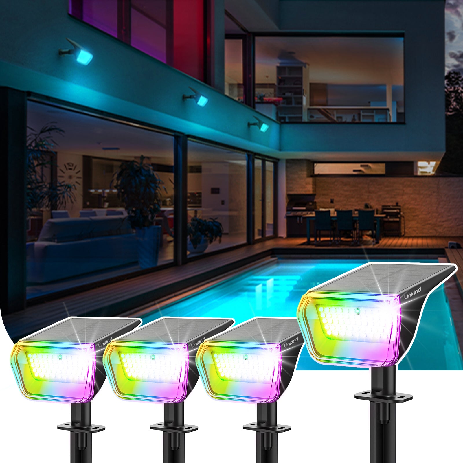 Linkind SP004 Outdoor Solar Spotlights (800lm, 60LEDs, 110° Beam angle, IP67 Waterproof)