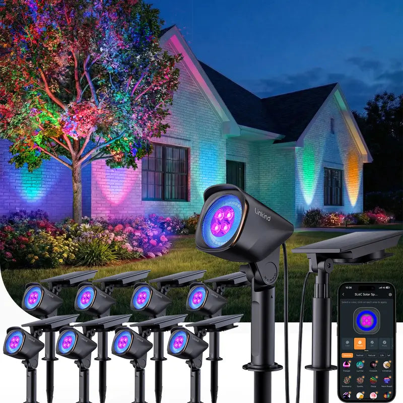 Linkind Smart Solar Spotlights SL6C with Dual-Ring Lighting(App&Voice Control, 16 Million Color, IP66 Waterproof)