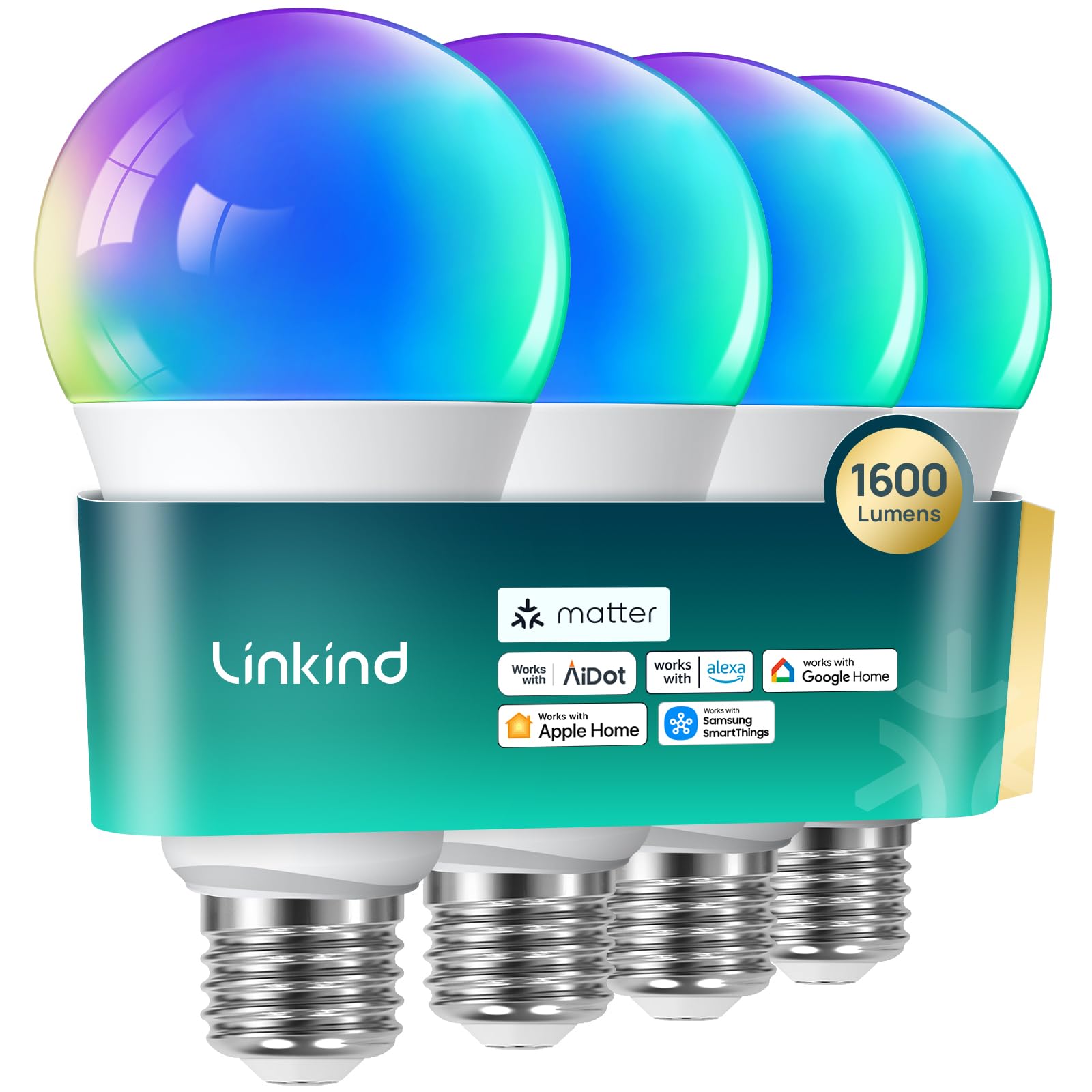 Linkind A21 Matter Smart RGBTW Light Bulbs - 1600 lumens