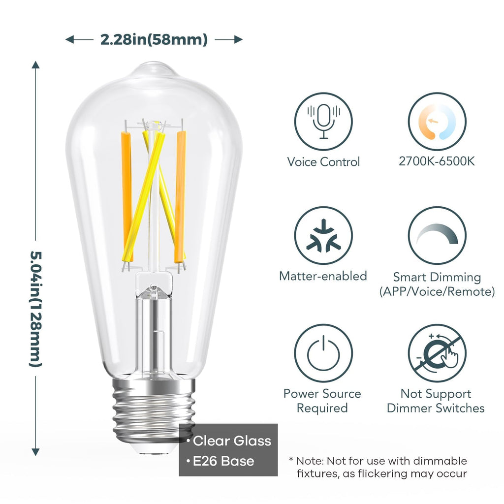 Linkind  Matter Smart Edison Light Bulbs ST19（ST58） - 800 lumens