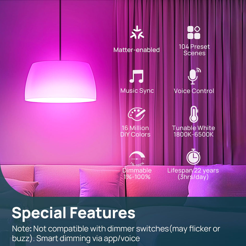 Linkind Matter Smart RGBTW Bulb - A21 Smart Light Bulbs